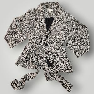 Susan Bristol Women's L Ivory Black Leopard Print Belted Long Sleeve Jacket